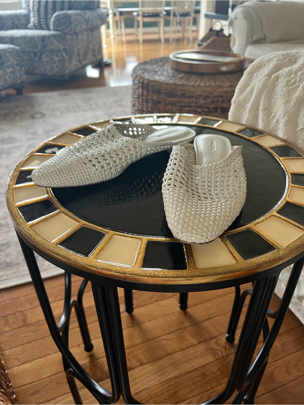 Vince Woven Leather Mules in Cream